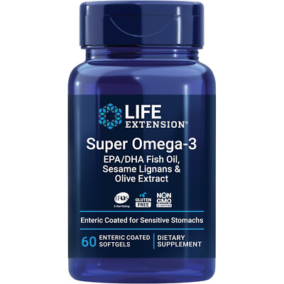 Life Extension Super Omega-3, Enteric Coated 4 Sensitive Stomachs,60Softgels