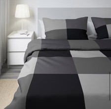 IKEA BRUNKRISSLA King Duvet Cover Set & Pillowcases Black & Grey Squares Sealed