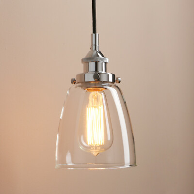 VINTAGE INDUSTRIAL CLEAR GLASS CLOCHE SHADE LAMP