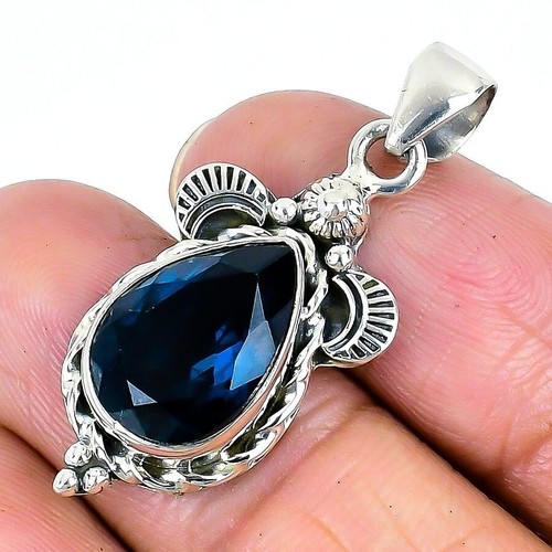 Natural London Blue Topaz Faceted Sister Engagement Pendant Jewelry Solid Silver - Picture 3 of 7