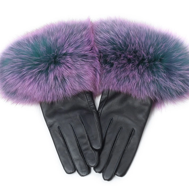 Guantes cálidos de invierno para mujer de cuero genuino puño de terciopelo coral Foto 2 de 4