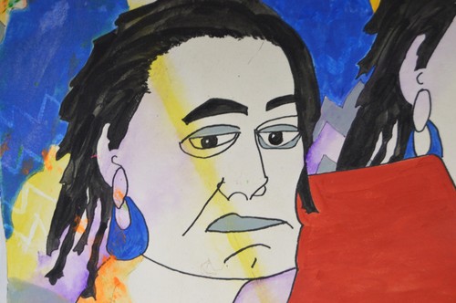 29" Vintage Watercolor on Paper Stock Strange Indian Portraits Wall Decor - Picture 2 of 4