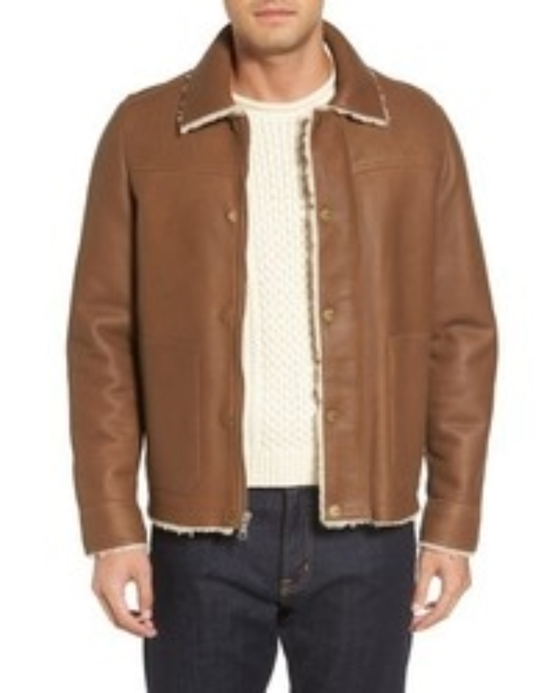 UGG Genuine Leather Shearling Sheepskin Worker Trucker Snap Button Jacket M image 2
