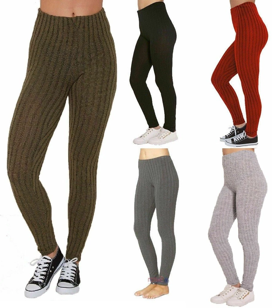 Cable Knit Full Length Ribbed Thick Warm Ladies Womens Leggings Pants