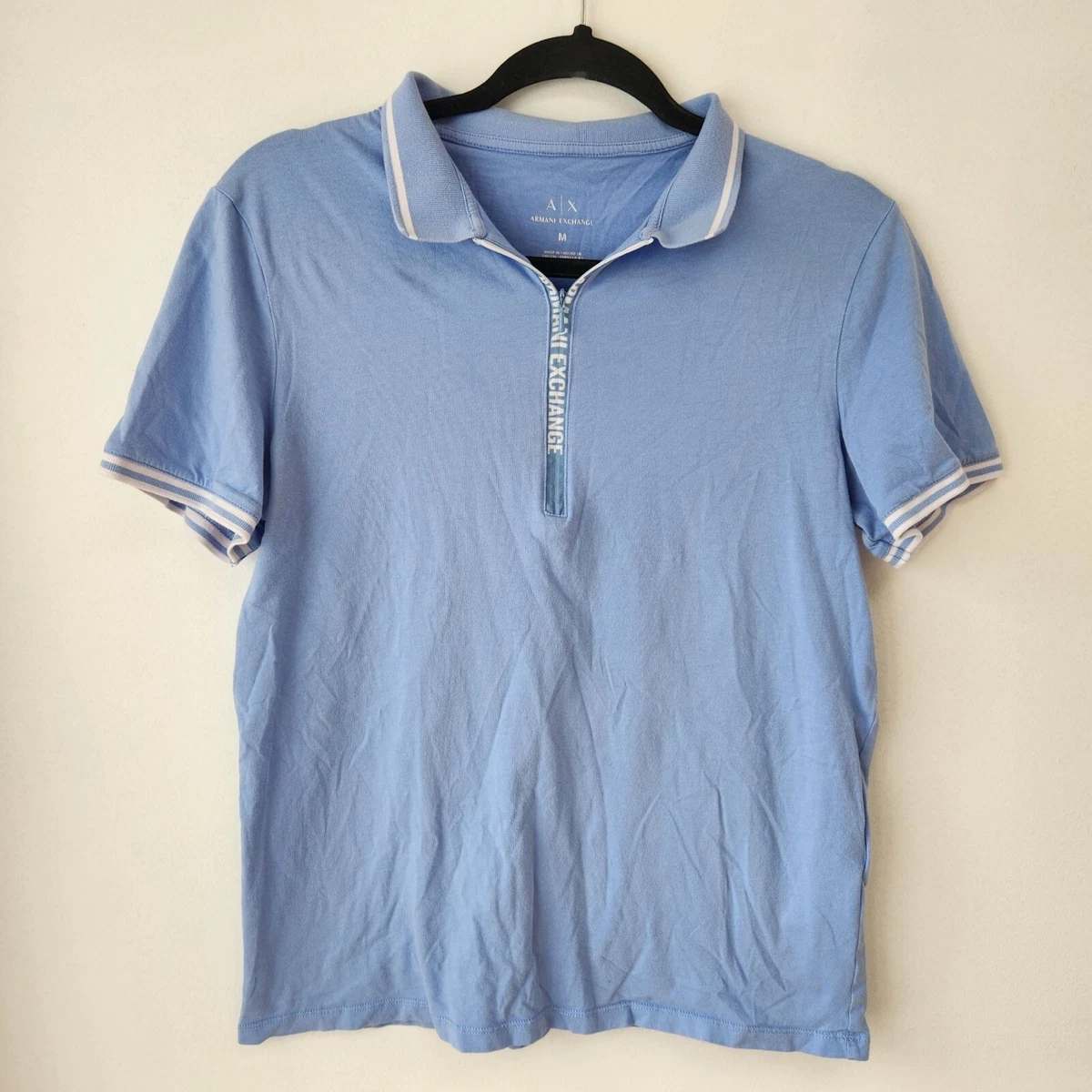 Armani Exchange Blue Quarter Zip Classic Short Sleeve Polo Shirt Men s M