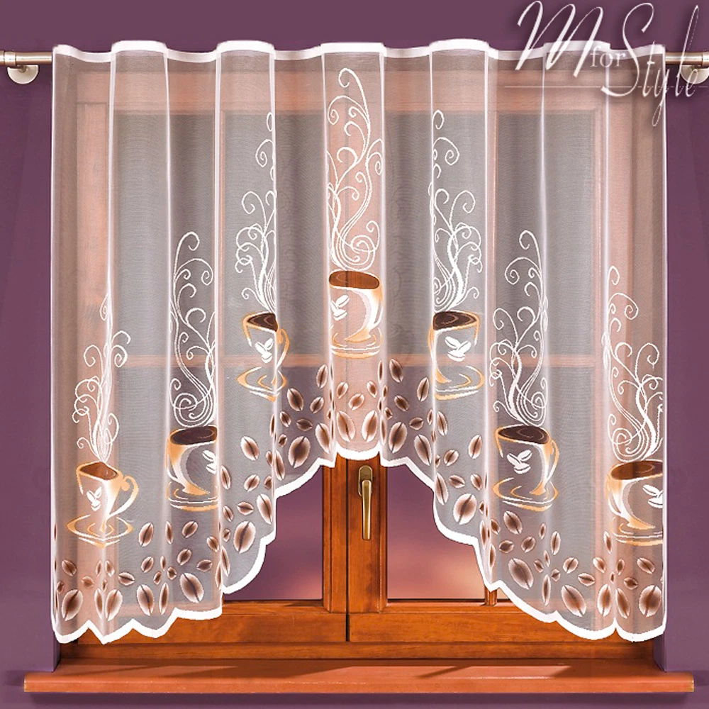Elegant Jardiniere Net Curtain Coffee Pattern White