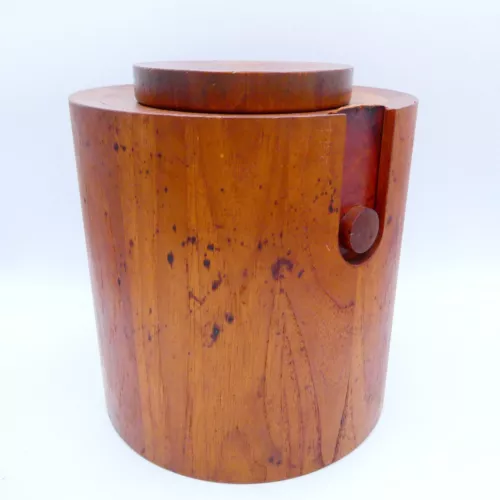 Nissen Ice Bucket Nissen Denmark Teak Wood Ice Bucket Blue Liner MCM  AS IS