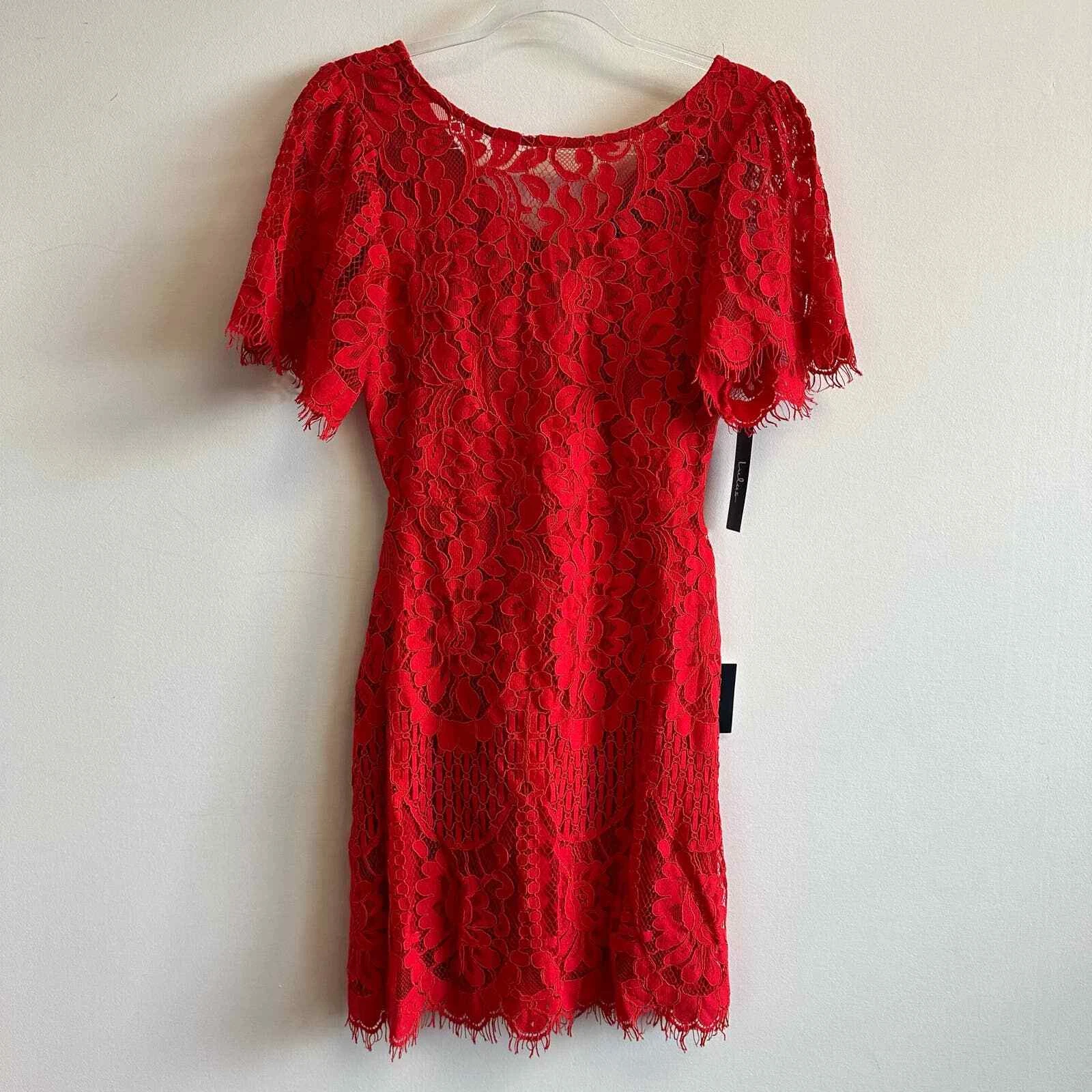 VALENTINO Mini abito da cocktail nuovo con etichette Lulus Pearson rosso pizzo maniche corte taglia small