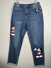 Disney Her Universe Women’s Jeans 11 Blue Mickey Mouse Mom Dark Wash Cotton 3858