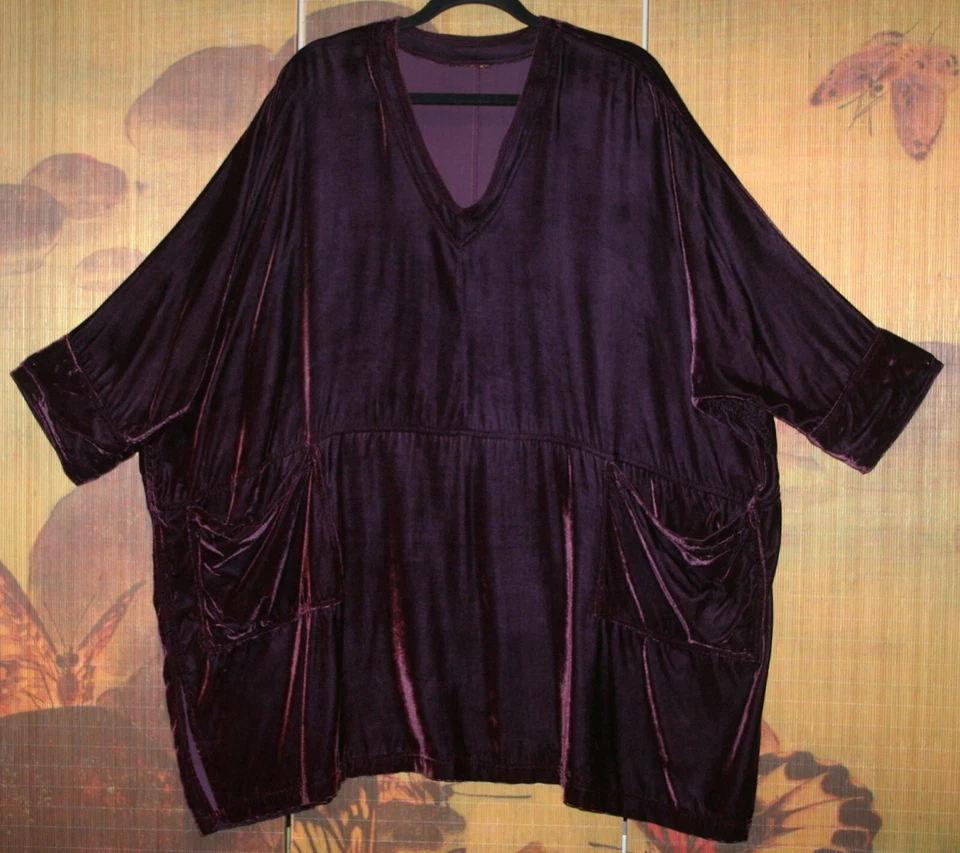 HAMPSTEAD BAZAAR O/S Fabulous Silk Velvet Tunic 72"CH Aubergine Purple Oversize - Image 2 of 4