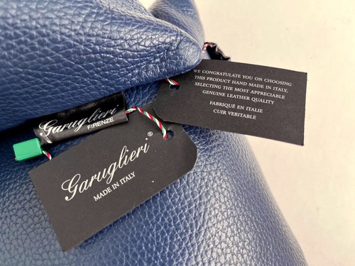 2-GARUGLIERI ITALY DARK BLUE LEATHER THROW PILLOWS 20x20; FEATHER/ POLY FILL NWT - Picture 7 of 10