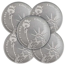 Lot of 5 - 1 oz Asahi Freedom Liberty Silver Round .999 Fine