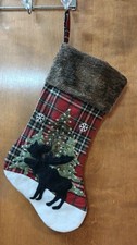 18" Black Moose Christmas Stocking Red Plaid Faux Fur Trim Country Cabin Theme