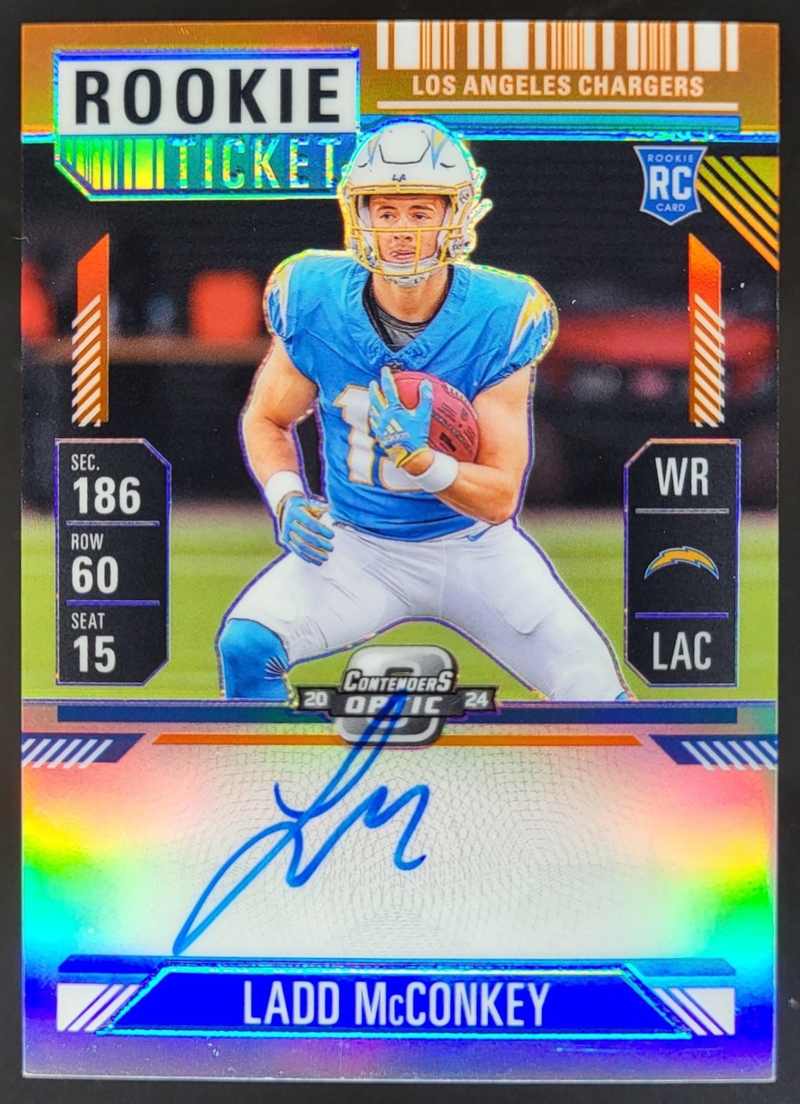 2024 Panini Contenders Optic Ladd McConkey Rookie Ticket RPS Auto Orange /50 DN2