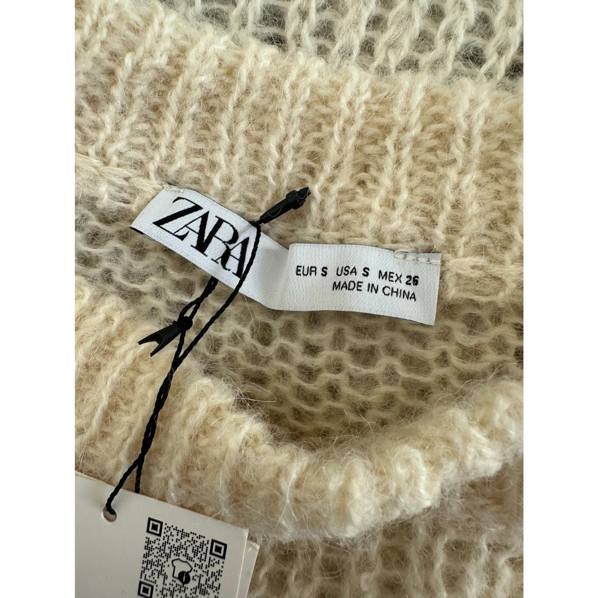 NWT ZARA Chunky Open Weave Knit Sweater Cream Mohair Oversized Pullover size S