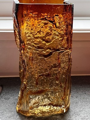 Glas Vase signiert Kai Blomqvist / Oy Kumela - Finnland - gebrannt orange/klar - 21 cm
