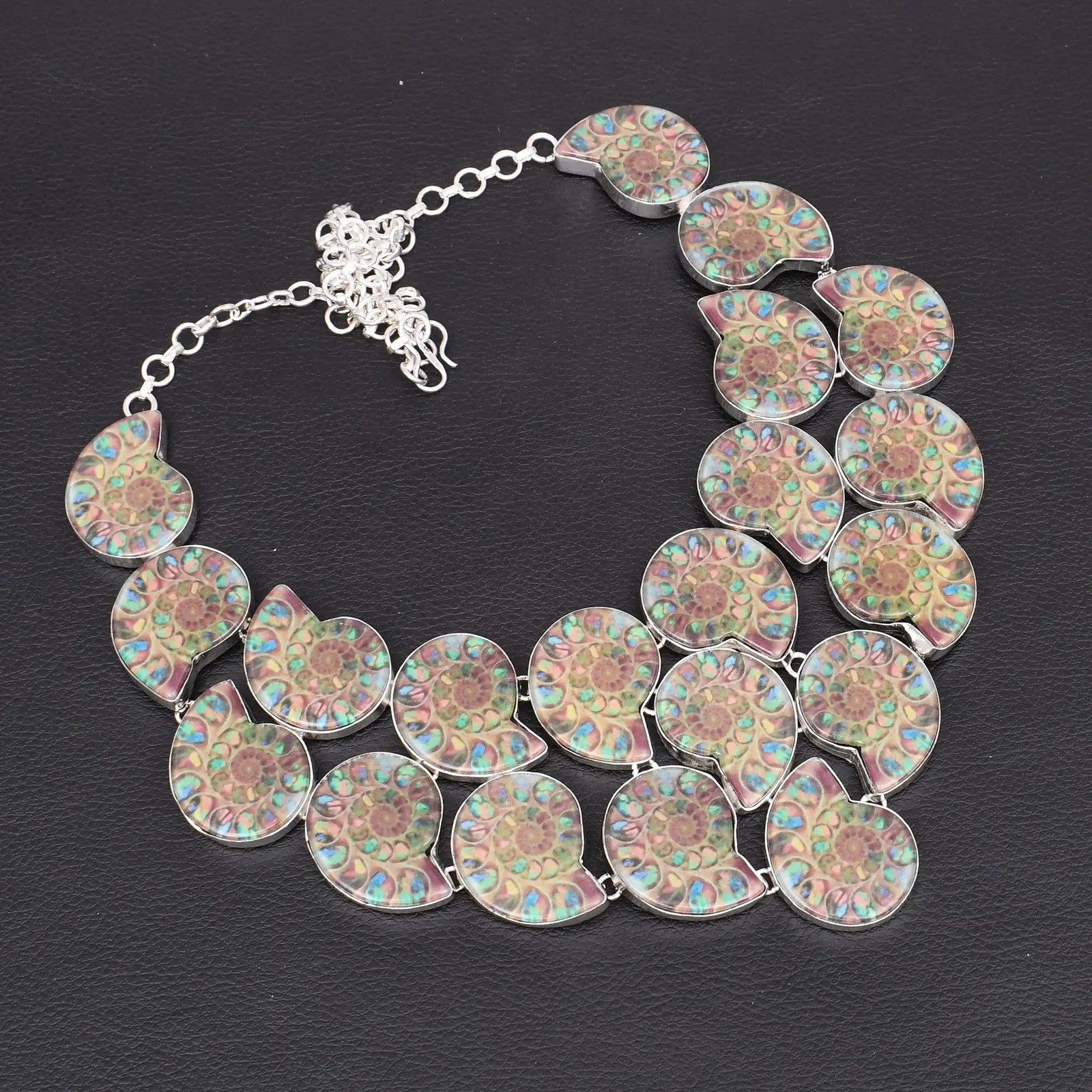 Ammonite Fossil Gemstone Handmade Big Necklace Jewelry 135 Gms Gift LBN-9206