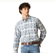 NEW Ariat Men's Garith Pearl Snap Cotton L/S Shirt White  Multicolor Size XL