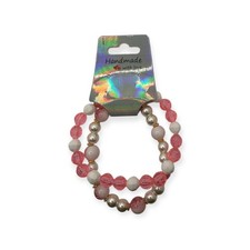 Pink White Beaded Bracelet Set