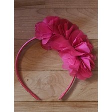 Girls Hot Pink Floral Headband Ruffled Fabric Flower Hair Accessory Asymmetrical