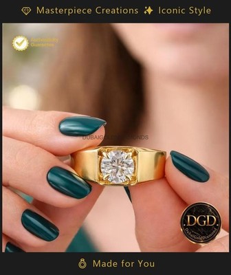14k Yellow Gold Rund 1.5CT Men's Wedding Gift Ring Natural Diamond
