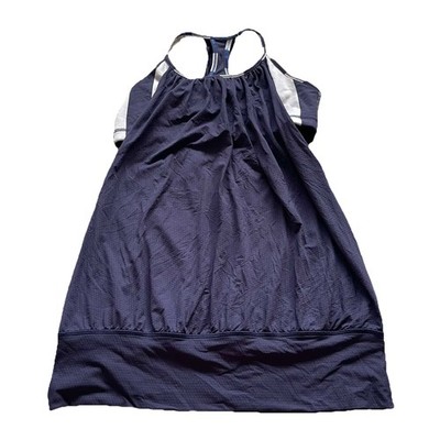 Lululemon No Limits Tank Top Navy Cadet Blue Stripe Shelf Bra Yoga Workout sz 8