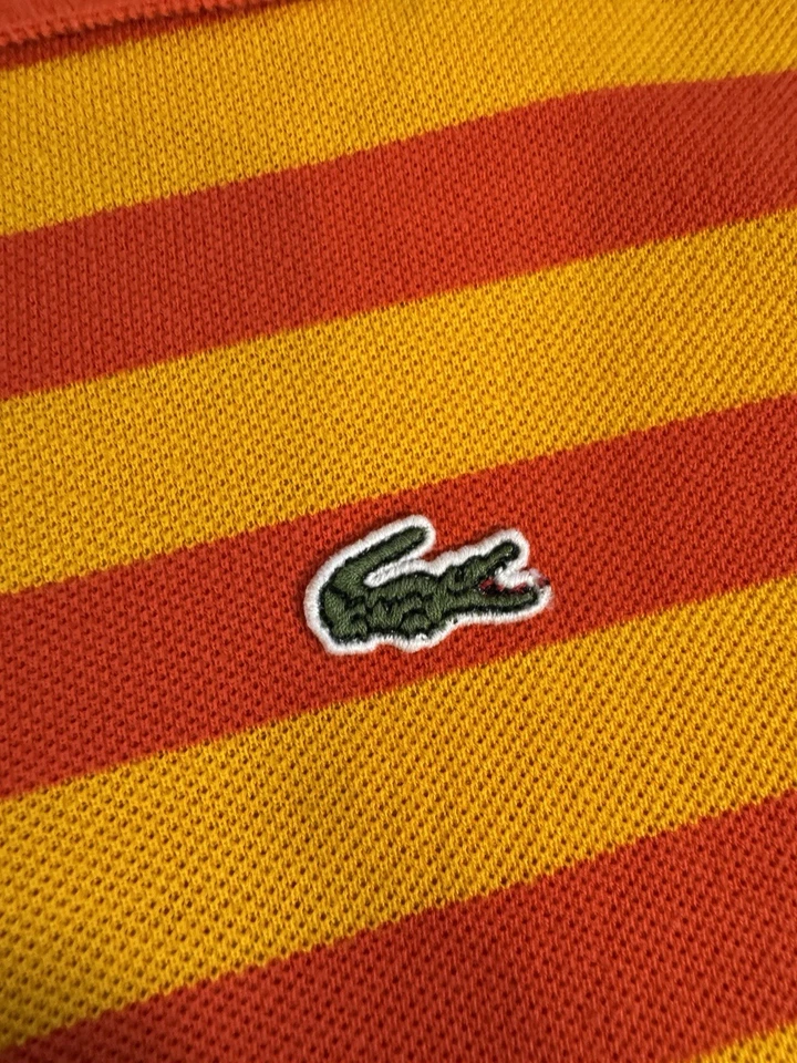 Lacoste Shirt Men's Large EU 7 Orange Stripe Alligator Logo French VTG - Image 4 of 4