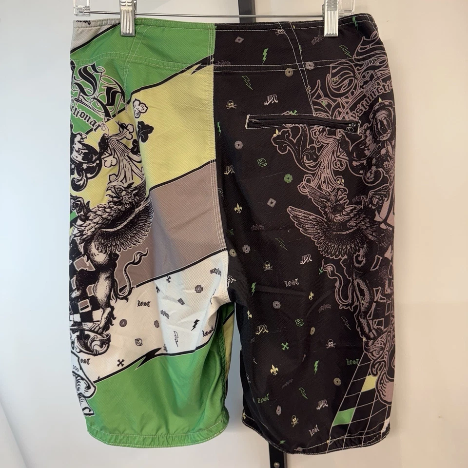 Pantalones Cortos de Playa Lost Mayhem Board Surf Natación Para Hombre 32 Nylon Negro Verde Cordón Foto 2 de 4