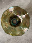 Vintage Fenton Green Carnival Glass Holly Pattern Ruffled Hat Vase Antique 6”