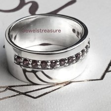Natural Smoky Quartz Gemstones With 925 Sterling Silver Band Ring for Men's 846