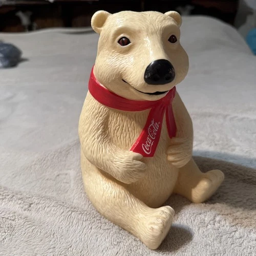 Vintage 1995 Coca-Cola Coke 8.5" Holiday Polar Bear Plastic Coin Bank