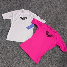 Roxy SET Womens Small S Whole Hearted Short Sleeve Rashguard White Pink swim