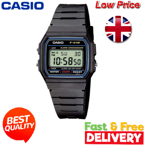 Casio Class Digital Watch F91 Water Splush F91 Look with Resin Strap in Black - Picture 1 of 6