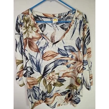Womens Linen Boho Breezy Floral Cream Multicolor Top C&C California Size Medium