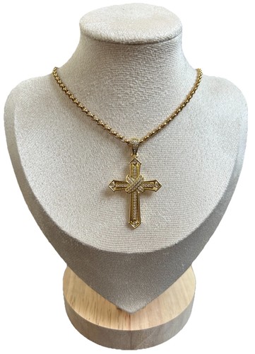 9 kt Gold Kruzifix Kreuz Anhänger Halskette 60 cm Rolo Erbskette Gold Filled 9K - Bild 5 von 7