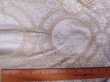Gold Creme Metallic Brocade Fabric Cross Religious Renaissance Gothic Church