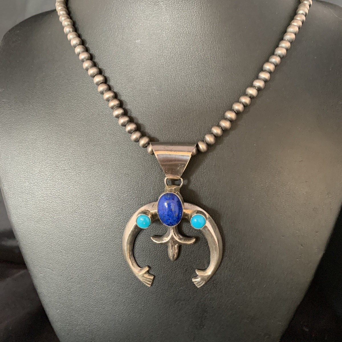 Navajo Sterling Silver Blue Lapis Turquoise Pendant Necklace Naja