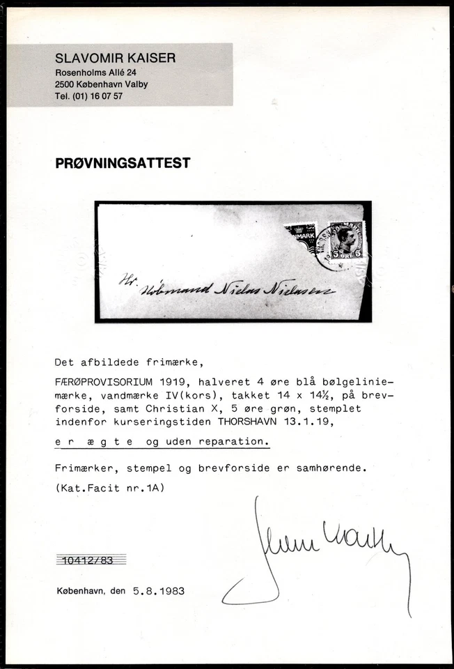 DINAMARCA 1919 SCOTT # 88A BISECT 40RG AZUL PERF 14 X 14 1/2 Foto 4 de 4