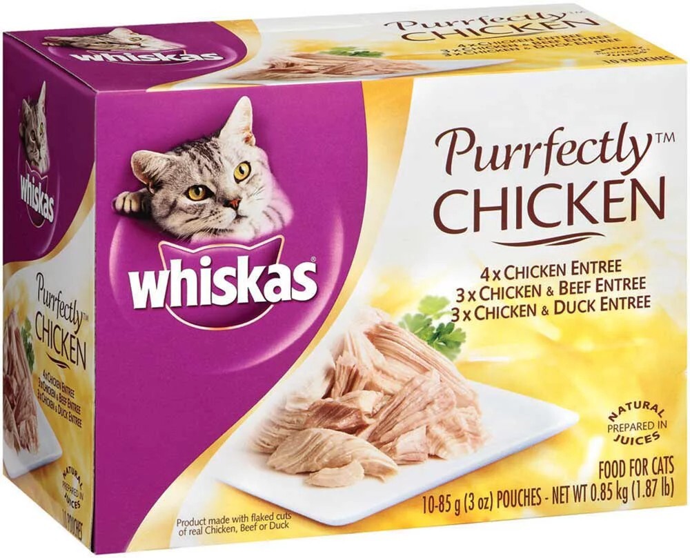 WHISKAS PURRFECTLY Chicken Variety Pack Wet Cat Food 10 single 3 Ounce