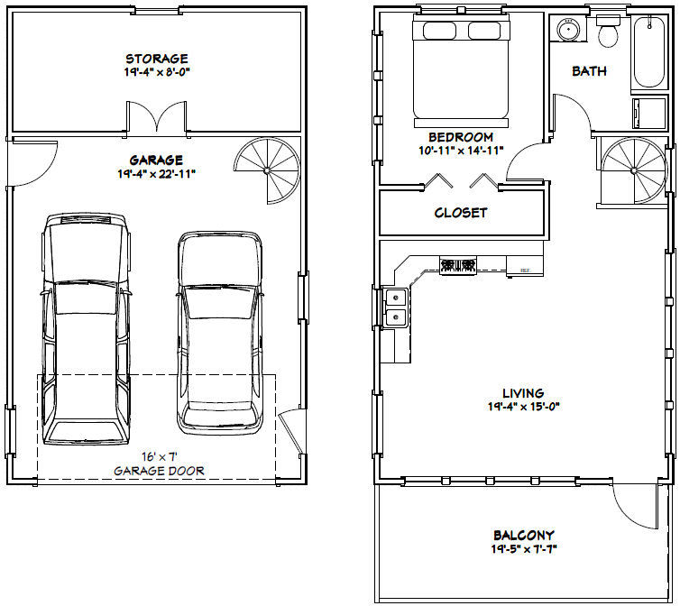 20x32 House -- 1 Bedroom -- 2 Car Garage -- PDF Floor Plan -- Model 6W |  eBay