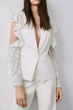 BCBG MAXAZRIA OFF WHITE ABEL COULD-SHOULDER LACE BLAZER Jacket