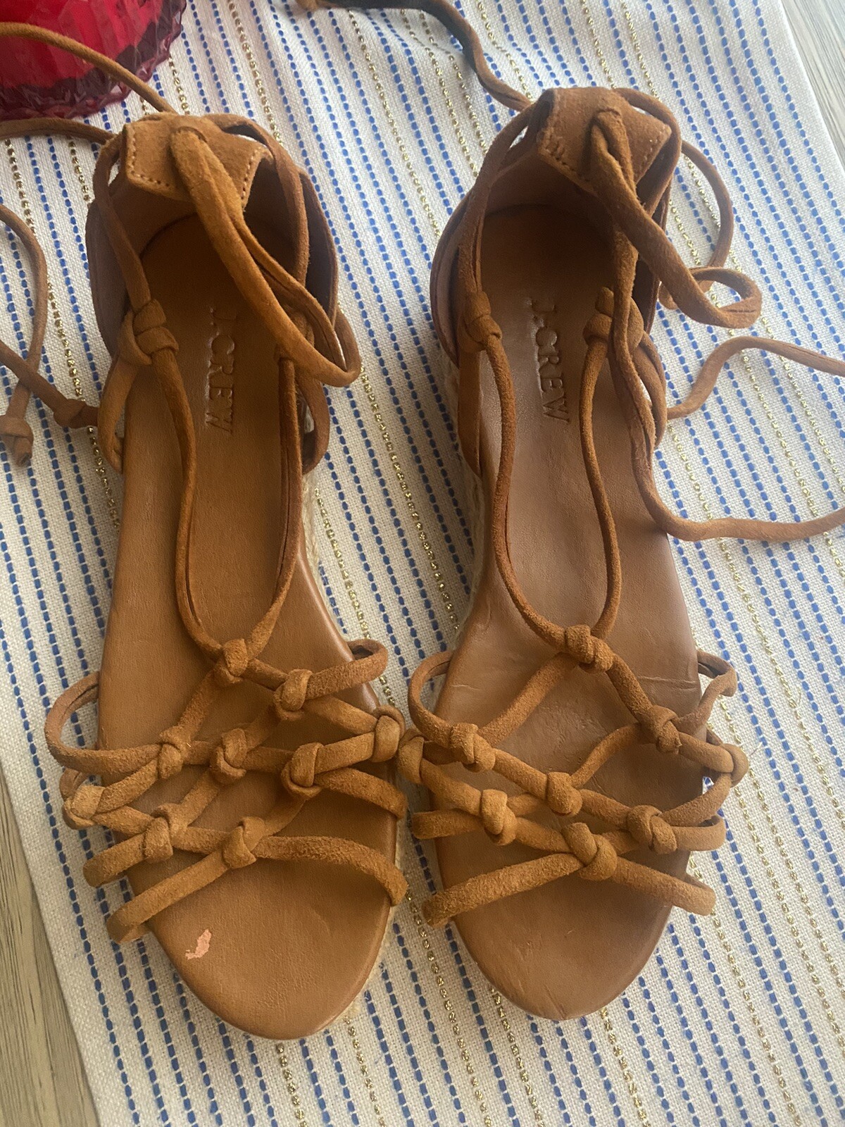 Crew Espadrille Flats Womens Sz Brown Suede Raffia Sandals Straps