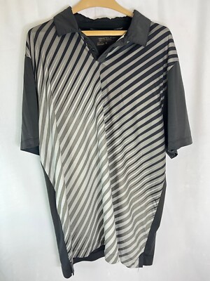 NikeGolf Tour Performance M Black + Gray Shortsleeve Dri-Fit Dress Shirt Sz XL 