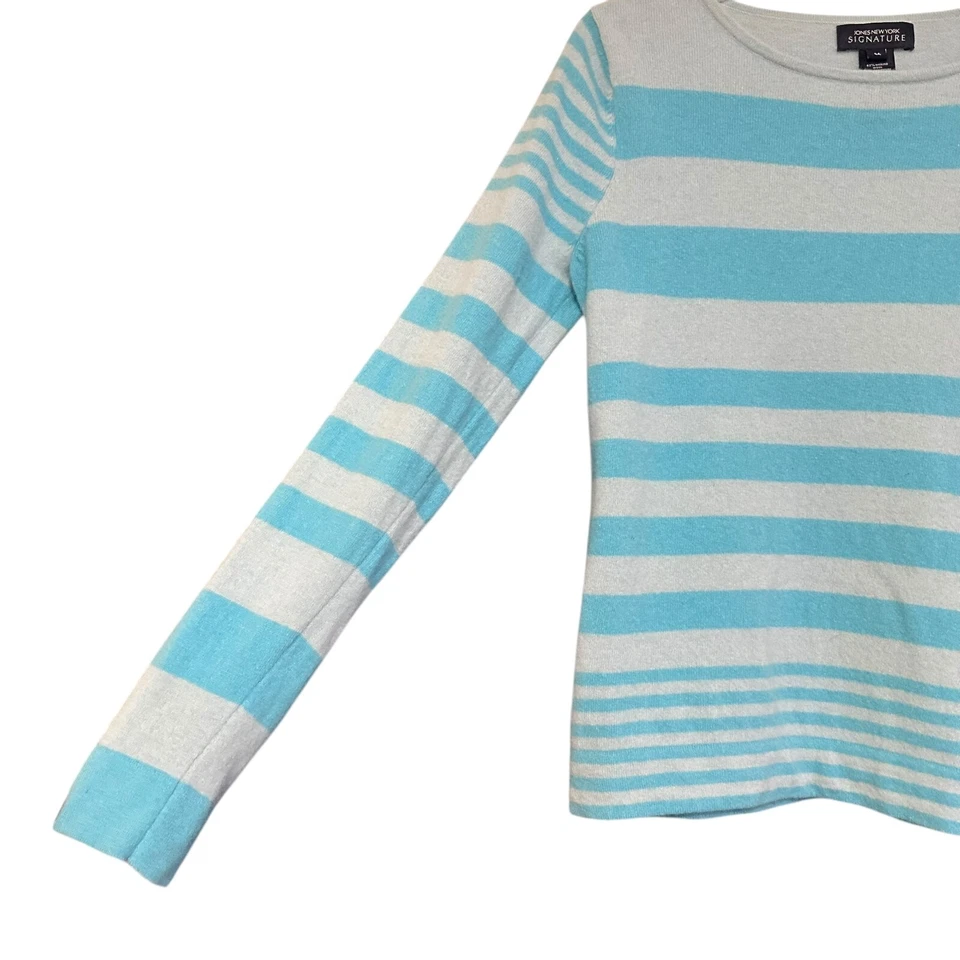 Suéter Jones New York Mujer Mezcla Lana Cachemira Rayas Turquesa M Dinero Antiguo Foto 3 de 4