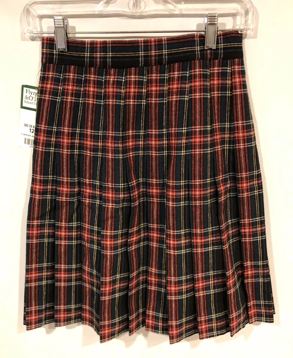 Flynn O Hara Red Black Green Plaid Pleated Wrap Around Uniform