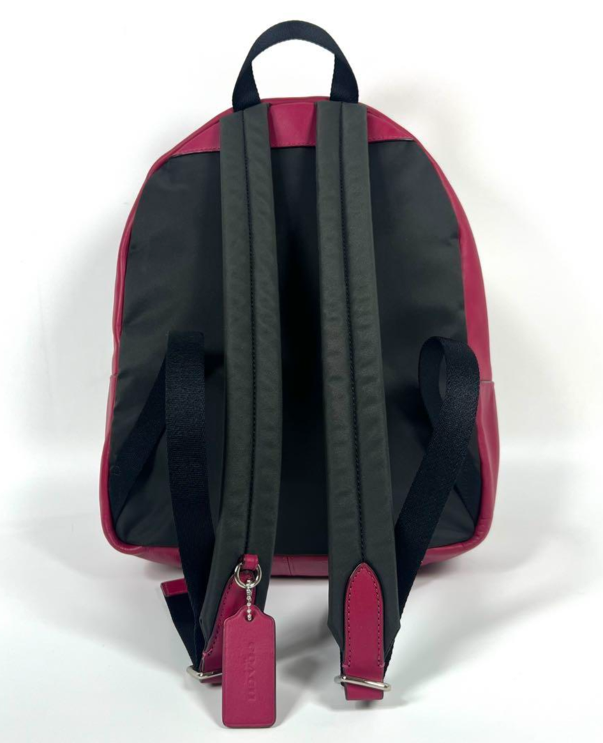 COACH Charlie Medium Backpack Signature Brown × Pink Leather  display picture 3