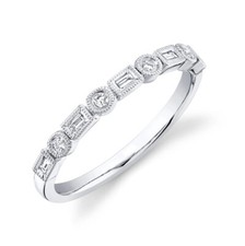 14k WHITE GOLD BAGUETTE  ROUND DIAMOND STACKABLE WEDDING ANNIVERSARY BAND 1196