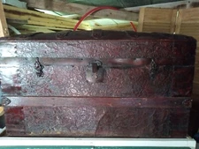 1894 Antique Dome Top Doll Chest. Antique Victorian Humpback Dome Steamer Trunk