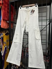 Vintage Y2K NWT Nina Fiesta White Belted Low Rise Cargo Flare Pants Size 3