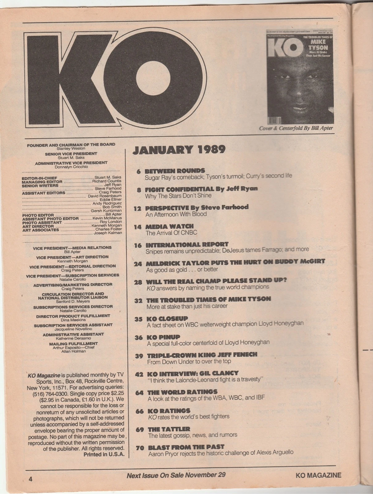 KO MAGAZINE MIKE TYSON BOXING HOFer COVER JANUARY 1989 - 画像2/3